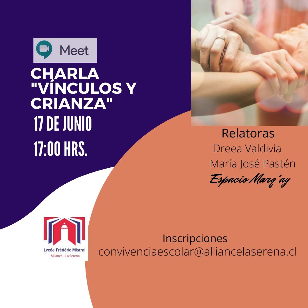 Invitación conferencia virtual Charla vínculos y crianza 17 de junio de 2020